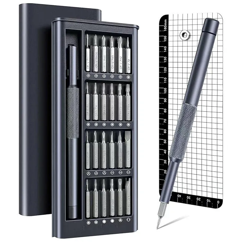 25-in-1 magnetic precision screwdriver set with knurled handle and chrome vanadium steel bits