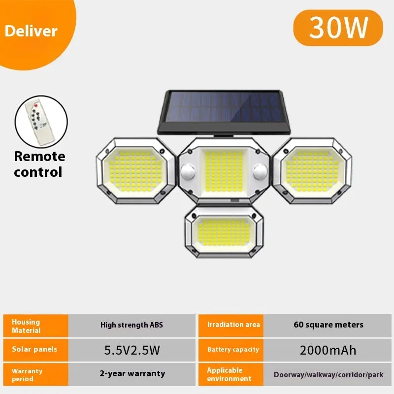 Solar-powered outdoor wall light with motion sensor in black ABS housing.