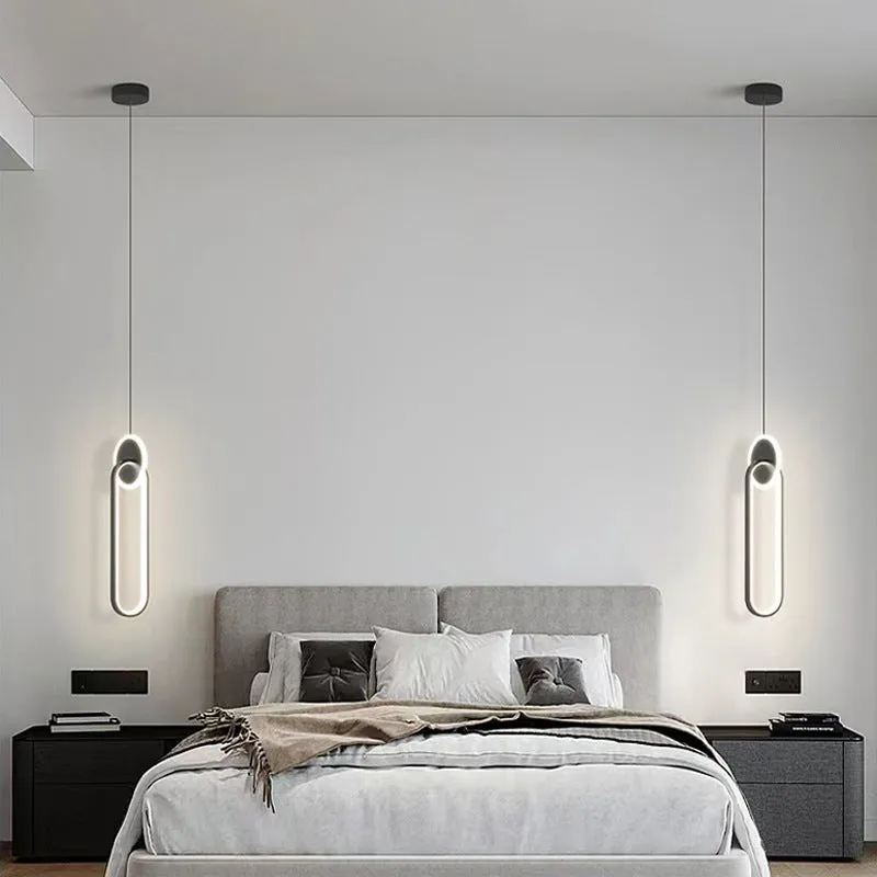 Nordic double ring pendant lamp in black with adjustable height for bedroom lighting