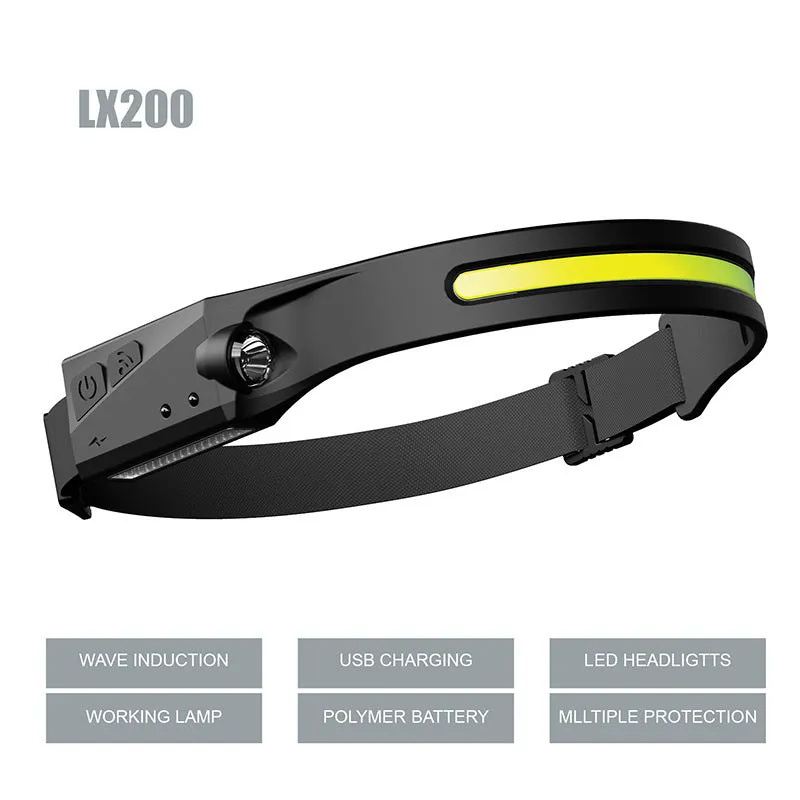 Black induction light with silicone strap and touch switch for night running and fishing