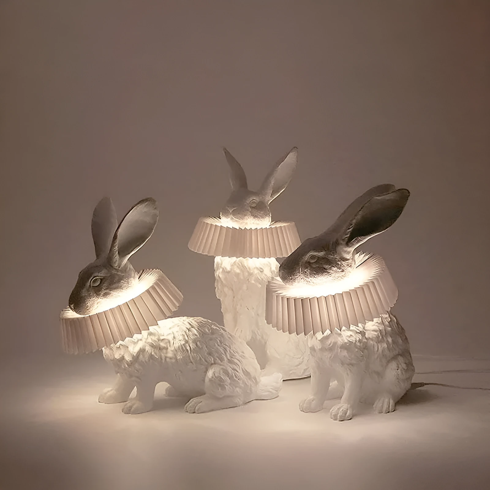 Custom graphic rabbit table lamp in standing posture with international plug options for bedroom lighting