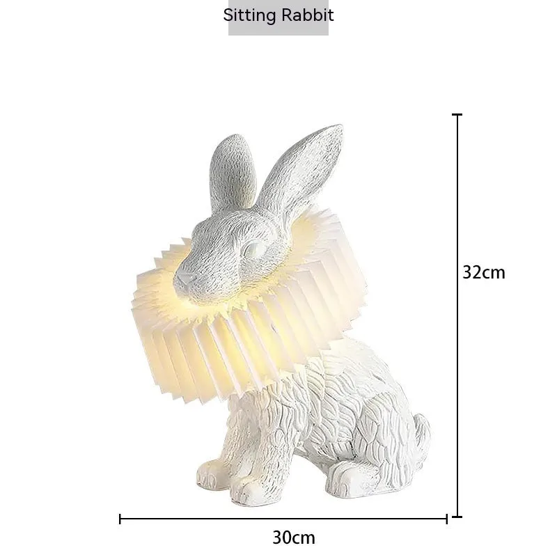 Custom graphic rabbit table lamp in standing posture with international plug options for bedroom lighting