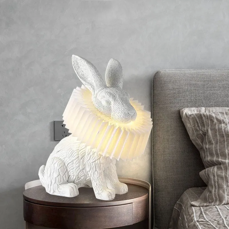 Custom graphic rabbit table lamp in standing posture with international plug options for bedroom lighting