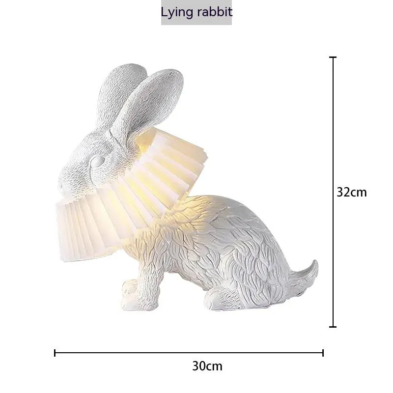 Custom graphic rabbit table lamp in standing posture with international plug options for bedroom lighting