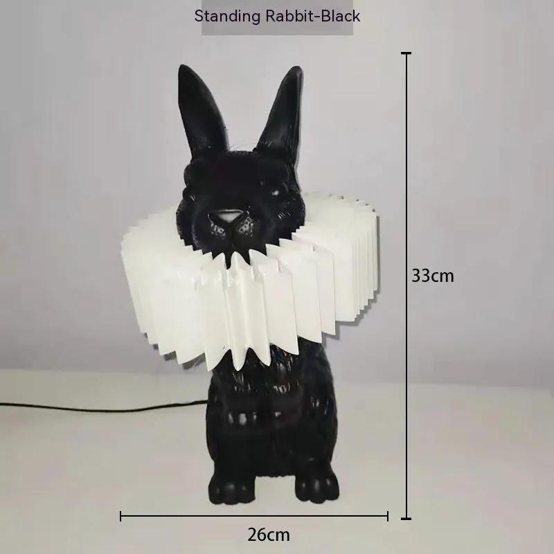 Custom graphic rabbit table lamp in standing posture with international plug options for bedroom lighting