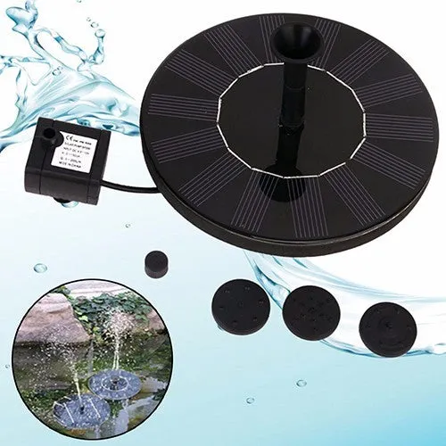 Round solar fountain pump with solar panel for garden water features