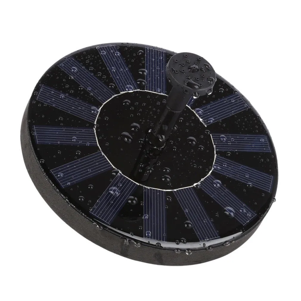 Round solar fountain pump with solar panel for garden water features