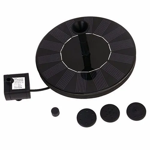 Round solar fountain pump with solar panel for garden water features