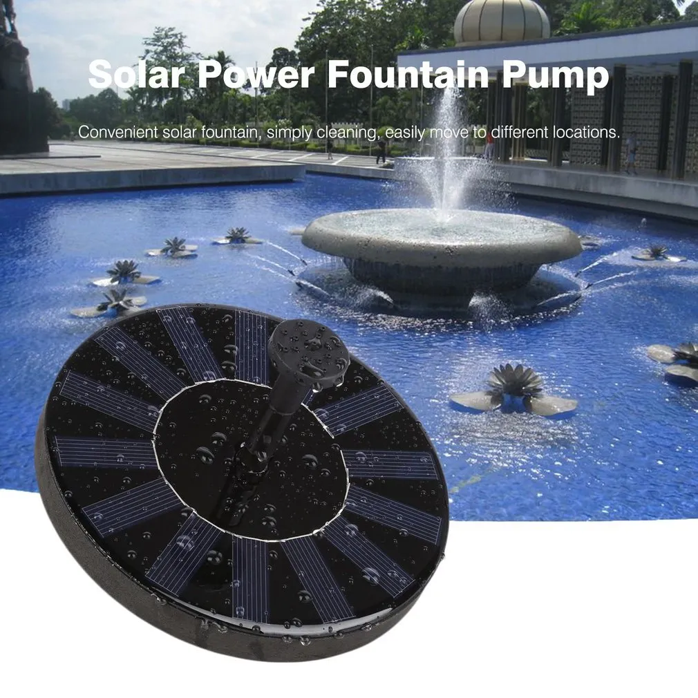 Round solar fountain pump with solar panel for garden water features