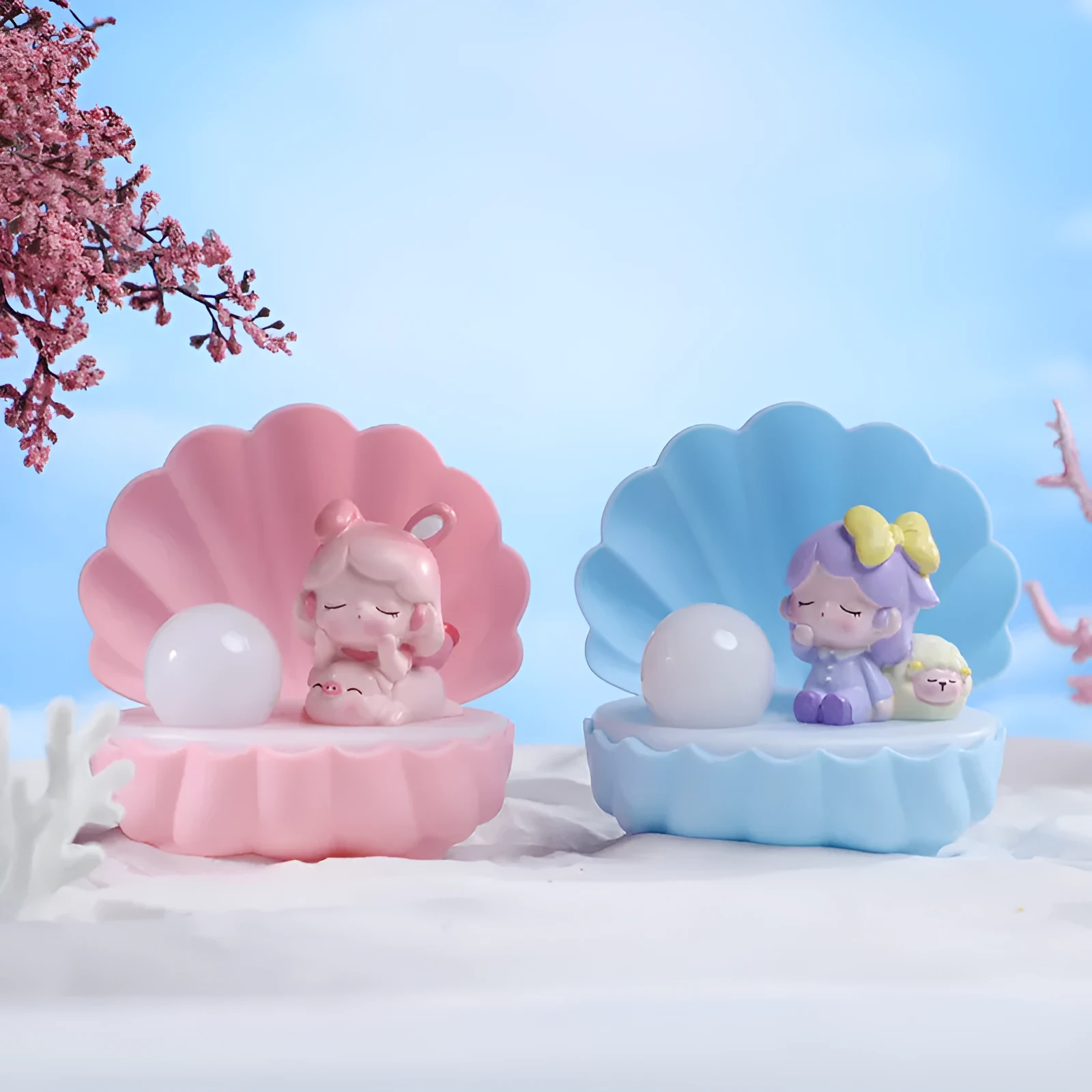 Cartoon character resin night light with shell star design on tabletop