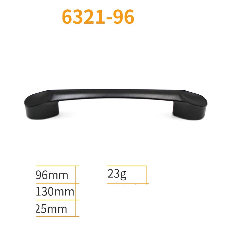 Black aluminum alloy cabinet handles and drawer knobs in various sizes and styles on a white background.