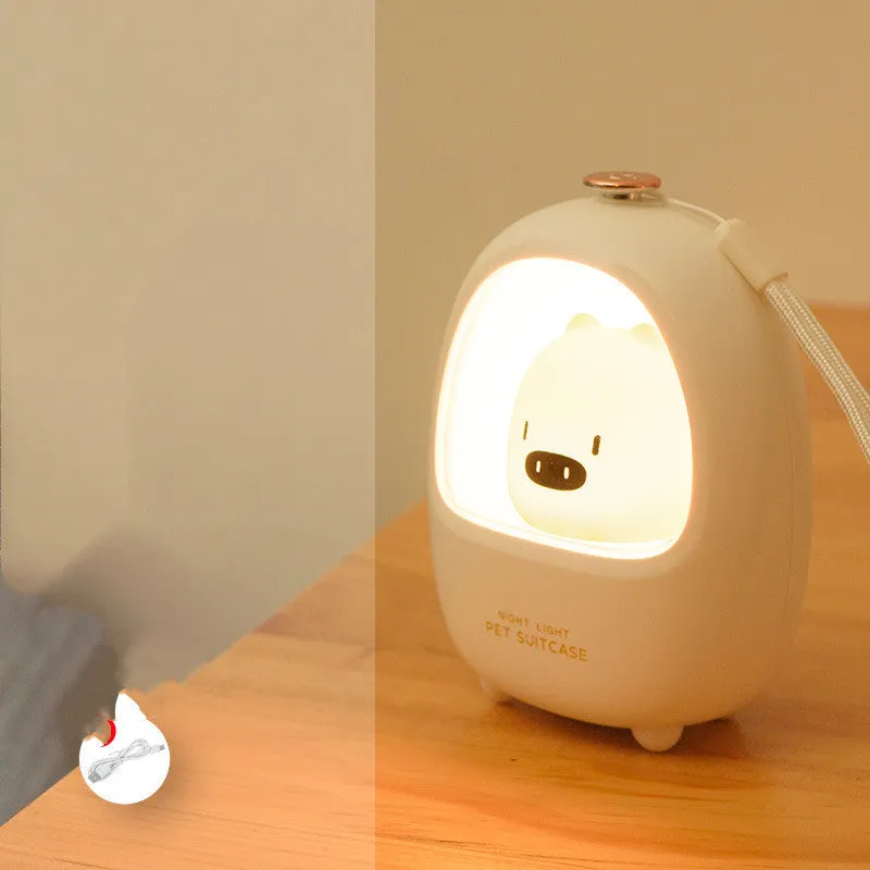 Cartoon pig or cat design USB rechargeable night light with touch dimming control