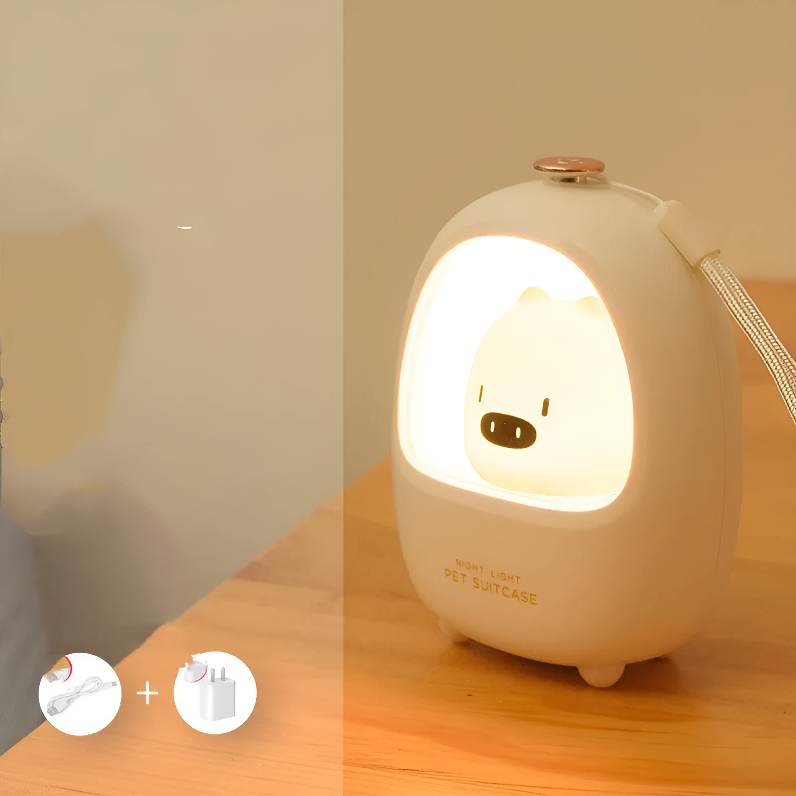 Cartoon pig or cat design USB rechargeable night light with touch dimming control