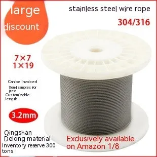 Close-up of a coiled 304 stainless steel coated security cable with double twist multi-strand construction.