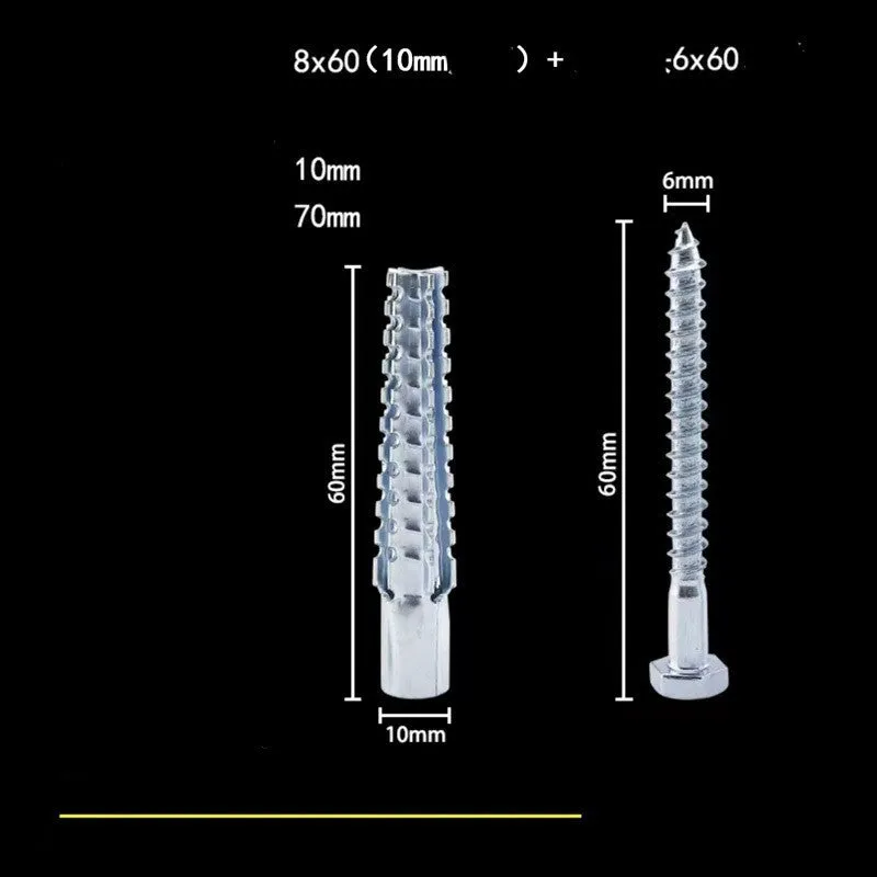 Metal expansion tube and screw set with serrated barbs for wall fixing in concrete and brick