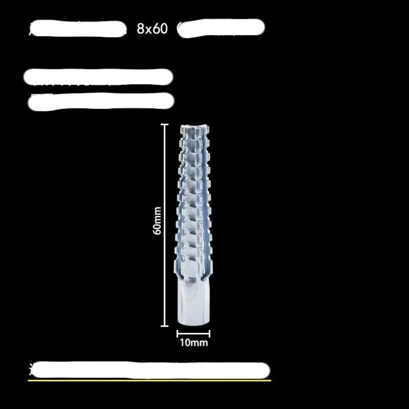 Metal expansion tube and screw set with serrated barbs for wall fixing in concrete and brick