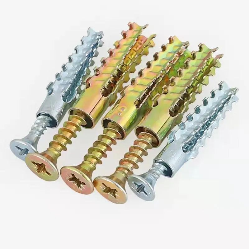 Metal expansion tube and screw set with serrated barbs for wall fixing in concrete and brick