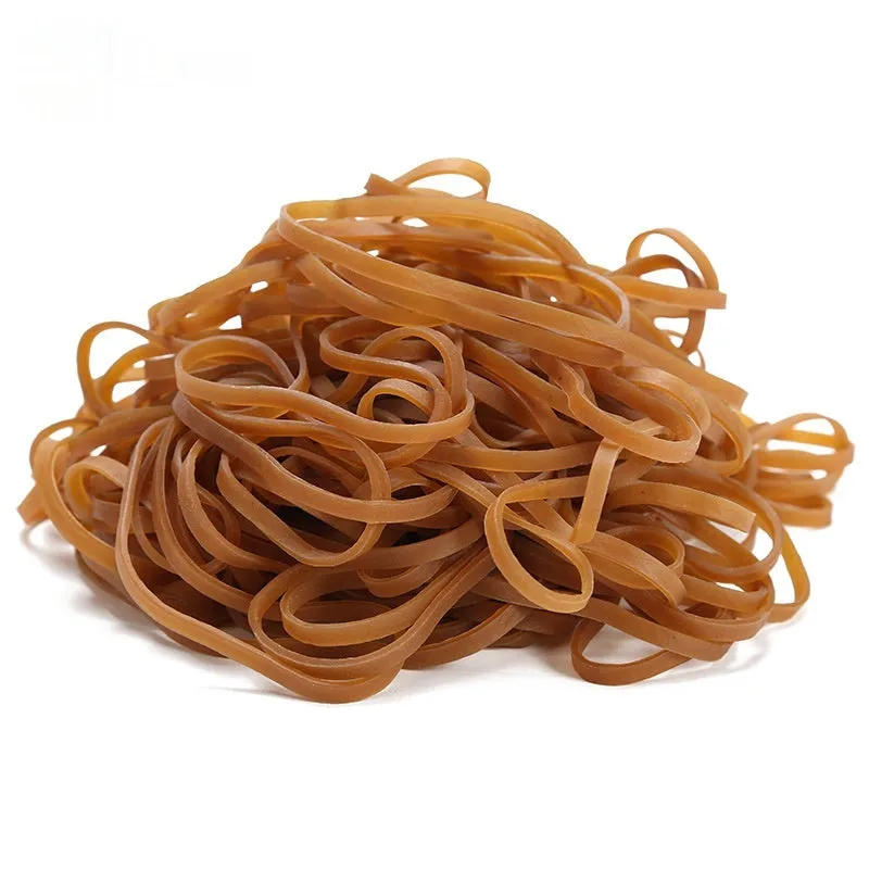 Circular natural rubber elastic bands shown in a 500g bag quantity