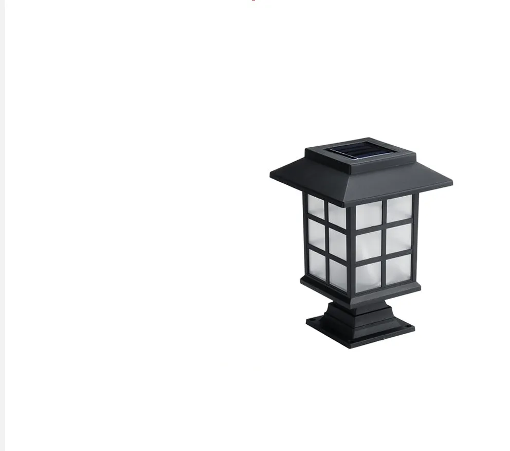 Black solar-powered LED lawn light for outdoor garden and pathway illumination.