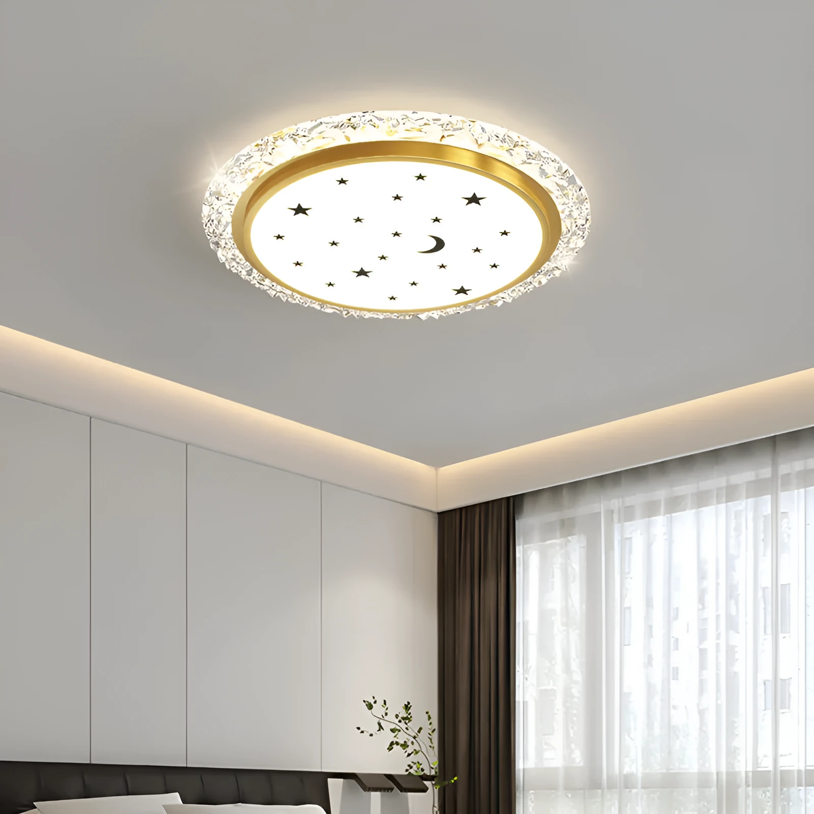 Modern iron ceiling lamp with remote control for dimmable LED lighting in platinum or white finish