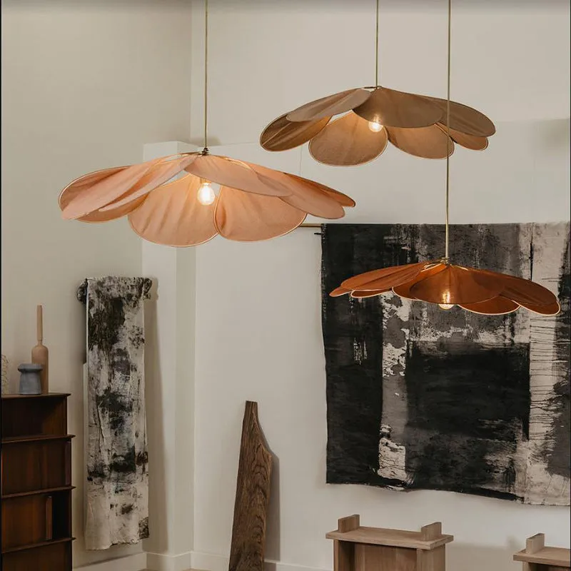 Bohemian cloth-craft hanging ceiling chandelier lamp in a choice of colours and large diameters.