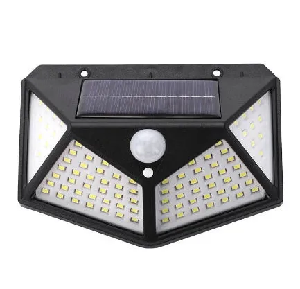 Solar outdoor garden lamp with LED lights and motion sensor in garden setting