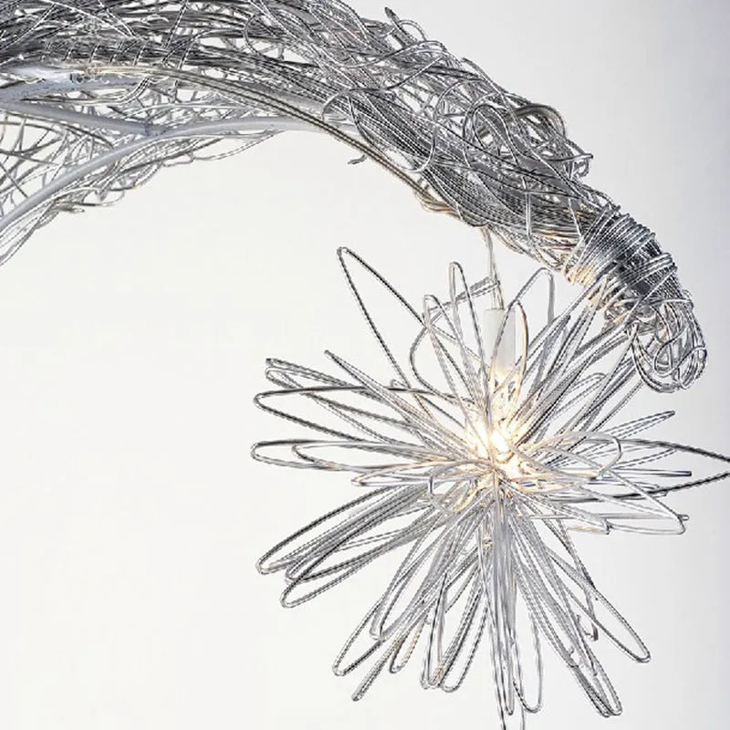 Aluminium wire star moon chandelier with zinc alloy frame and adjustable suspension.