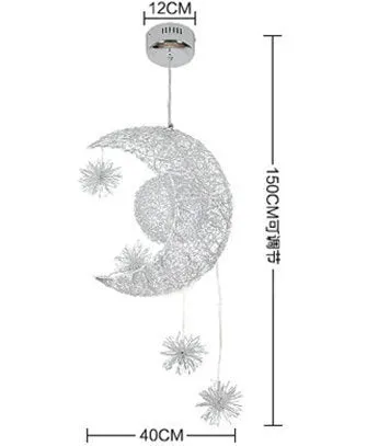 Aluminium wire star moon chandelier with zinc alloy frame and adjustable suspension.
