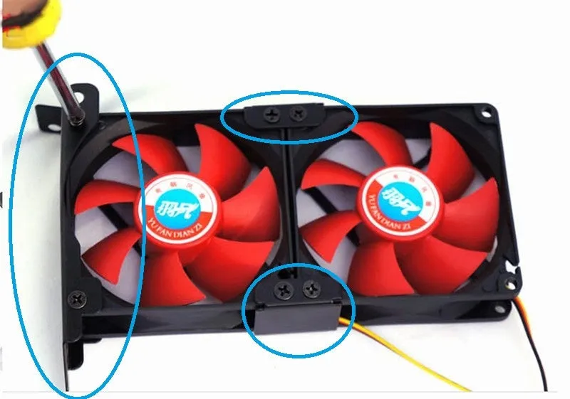 Metal graphics card cooling bracket with three mounting points for 8cm or 9cm cooling fans