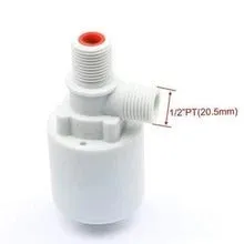White nylon automatic float valve for purified water systems with thread size options