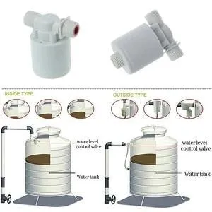 White nylon automatic float valve for purified water systems with thread size options
