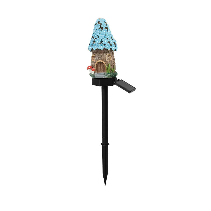 Solar-powered outdoor LED landscape light with flower-shaped resin house design and IP55 waterproof rating