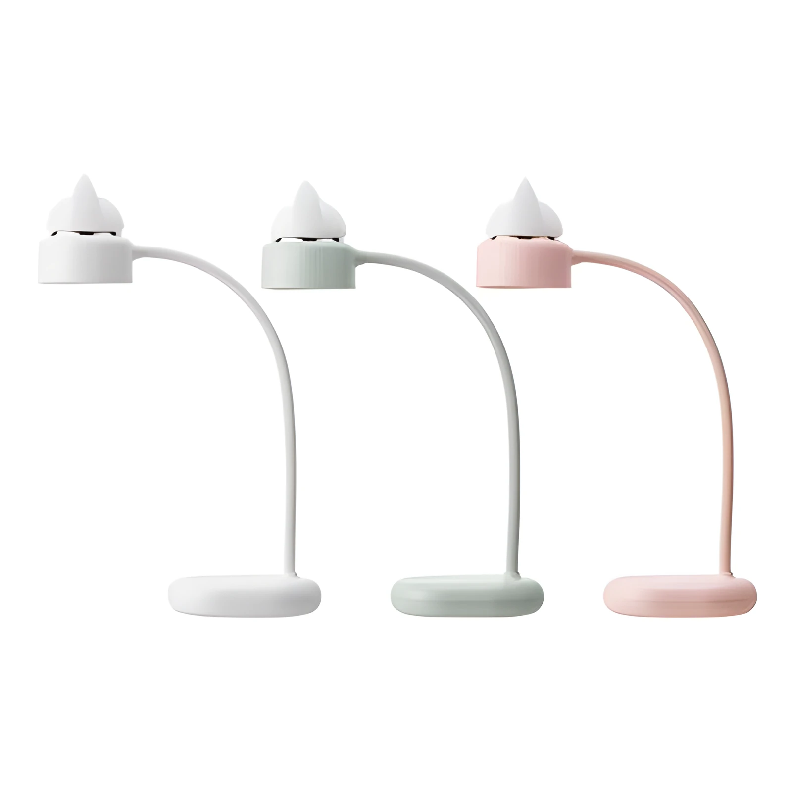 White clip-on LED desk lamp attached to a shelf, showing its USB cable and modern design.