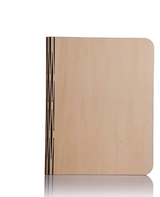Solid wood USB-powered book light in three size options on a wooden table.