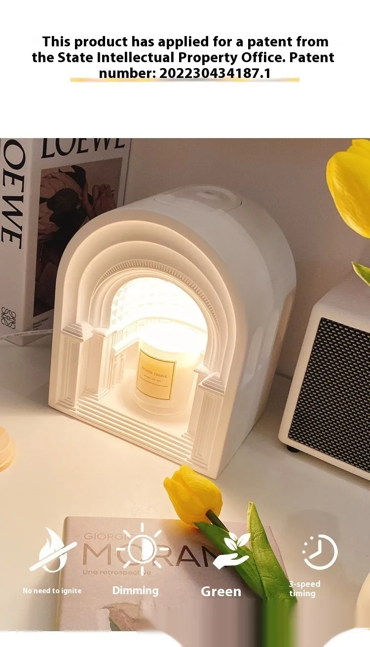 White Nordic style bedside lamp with pantheon pattern graphic customisation and timing dimming function