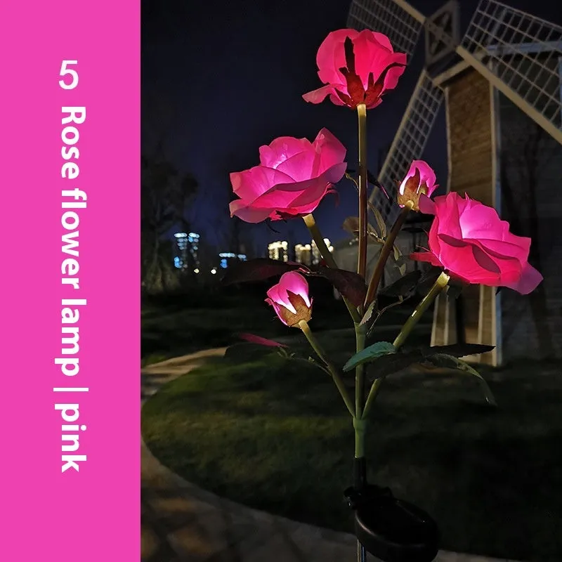 Solar powered colour LED flower-shaped garden light for outdoor courtyards and lawns