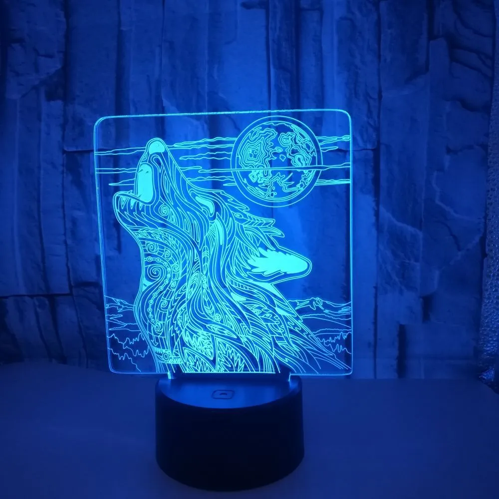 Colour-changing LED desk lamp with acrylic shade and remote control on wooden desk