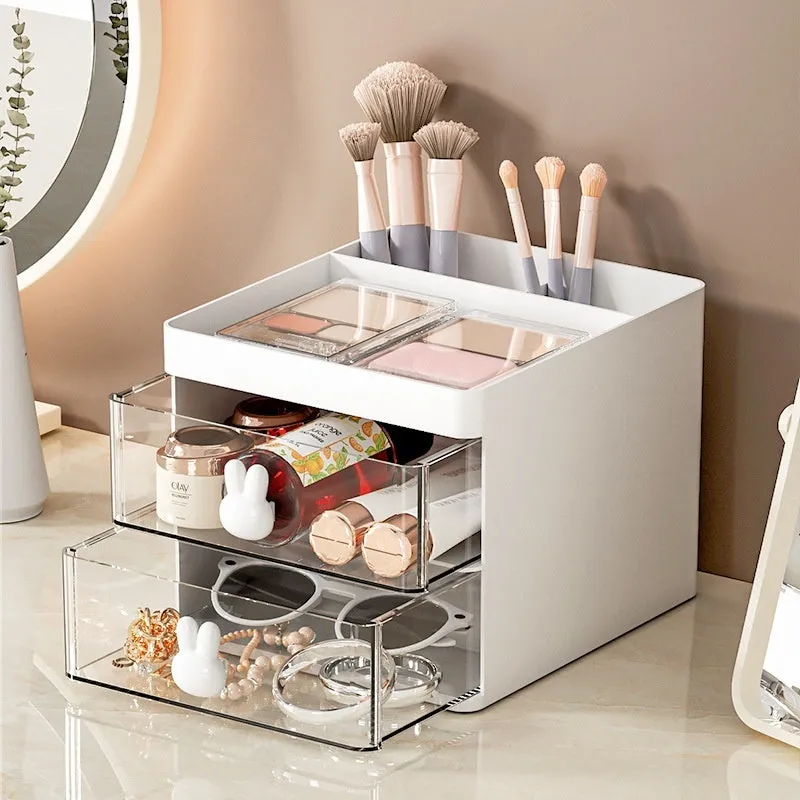 Transparent partitioned desktop storage box with grid drawers, PP plastic, 2L capacity