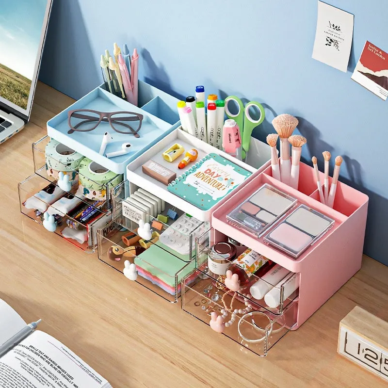 Transparent partitioned desktop storage box with grid drawers, PP plastic, 2L capacity