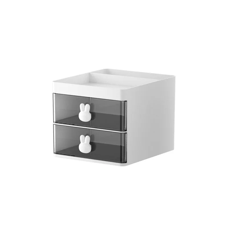 Transparent partitioned desktop storage box with grid drawers, PP plastic, 2L capacity