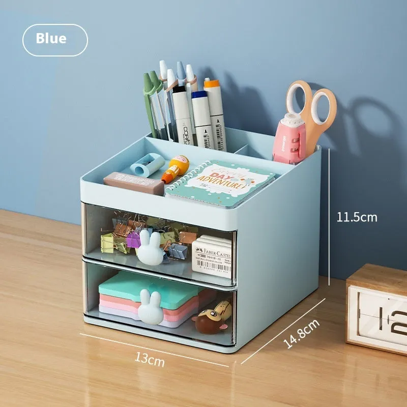 Transparent partitioned desktop storage box with grid drawers, PP plastic, 2L capacity