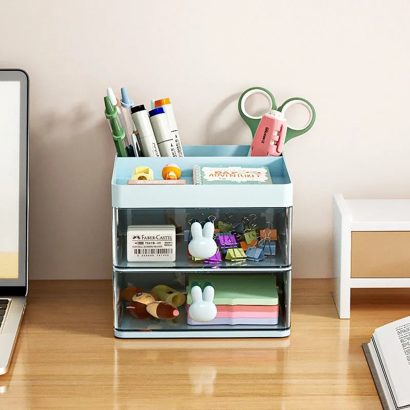 Transparent partitioned desktop storage box with grid drawers, PP plastic, 2L capacity