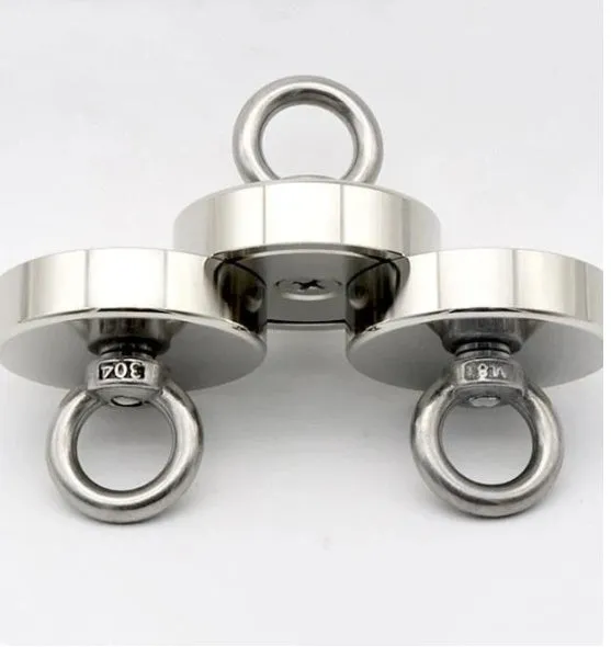 Round silver nickel-plated salvage magnet with a lifting ring, 25mm in diameter.