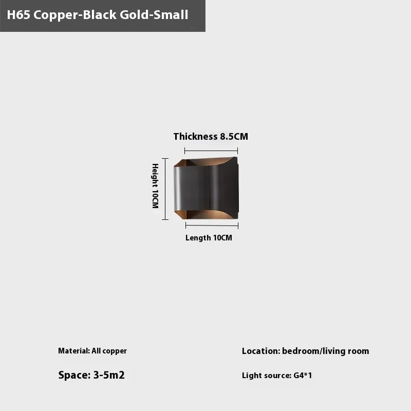 Minimalist copper wall lamp in black gold cleaning or natural copper finish