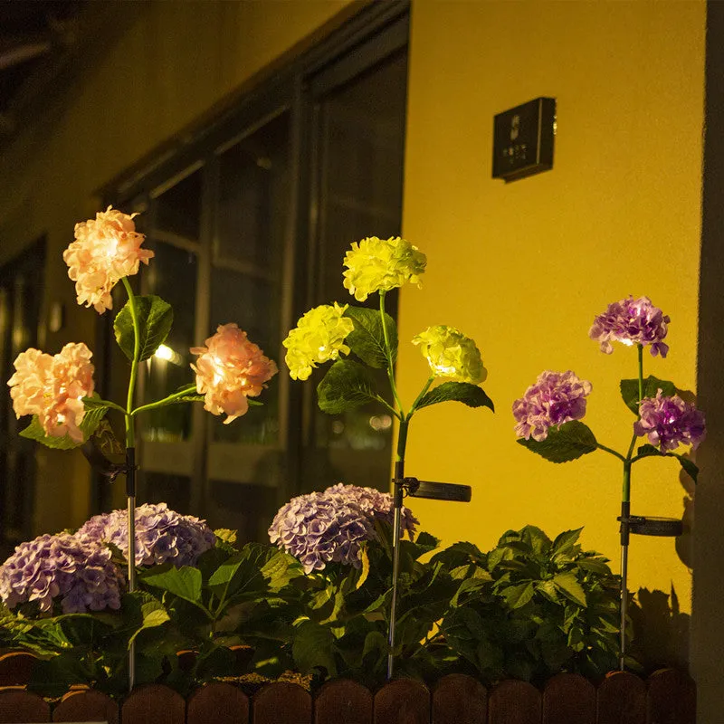 Solar hydrangea garden decorative light in plant modelling design with rubber construction
