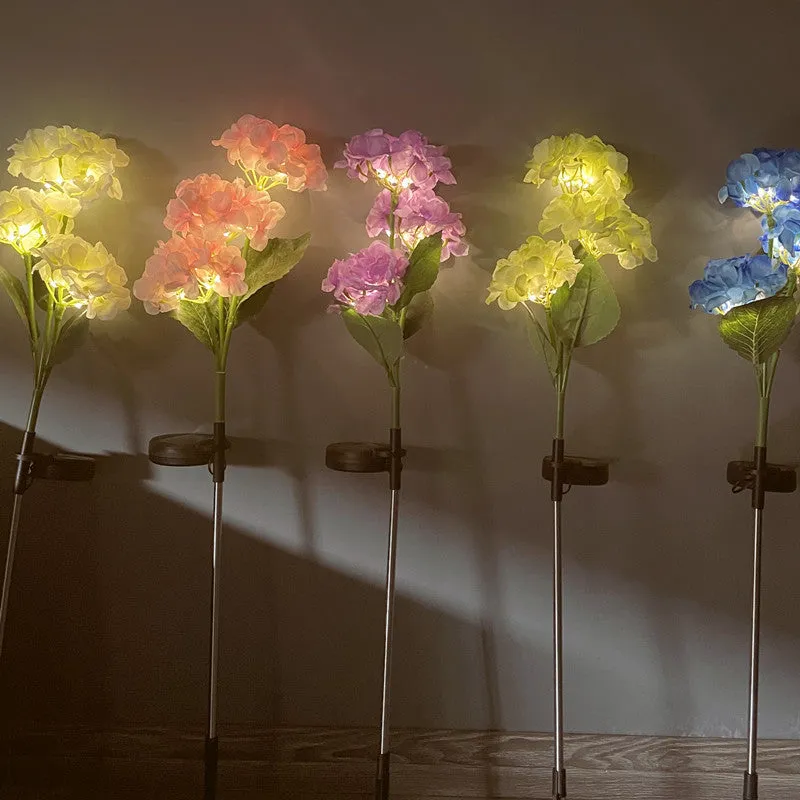 Solar hydrangea garden decorative light in plant modelling design with rubber construction