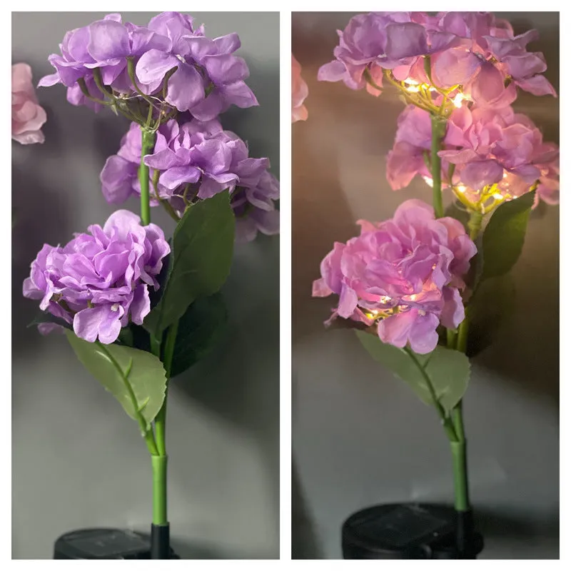 Solar hydrangea garden decorative light in plant modelling design with rubber construction