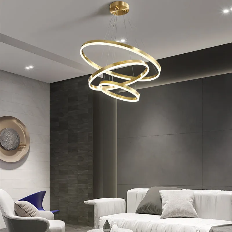Modern copper and acrylic circle chandelier with remote control for living room ceiling