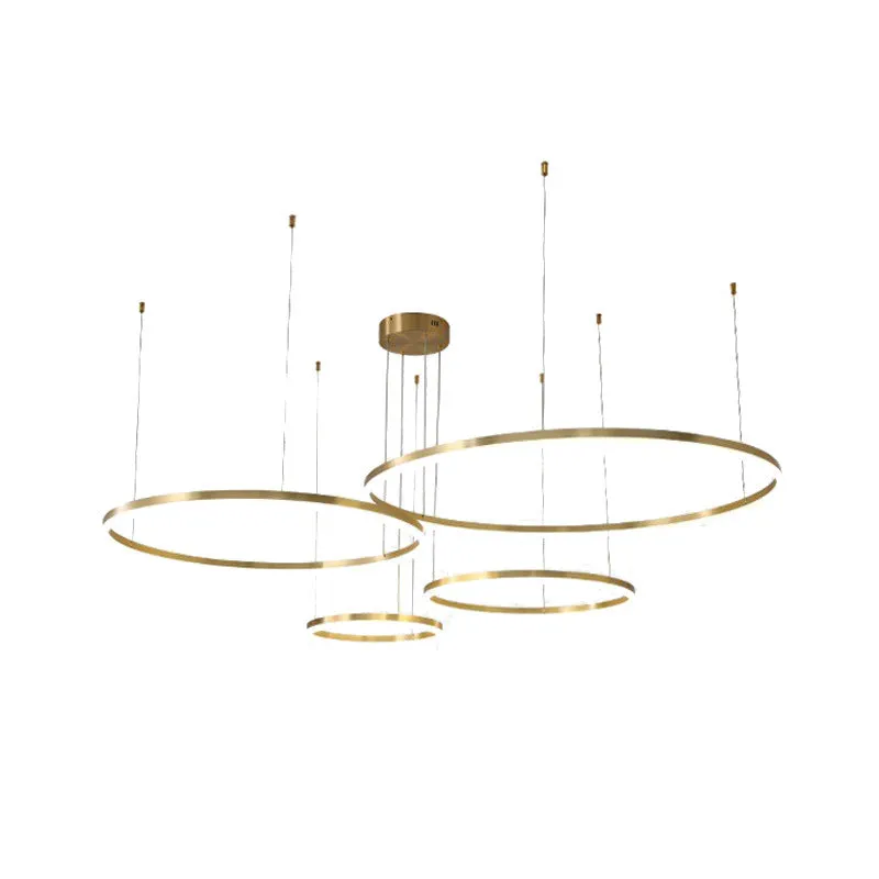 Modern copper and acrylic circle chandelier with remote control for living room ceiling
