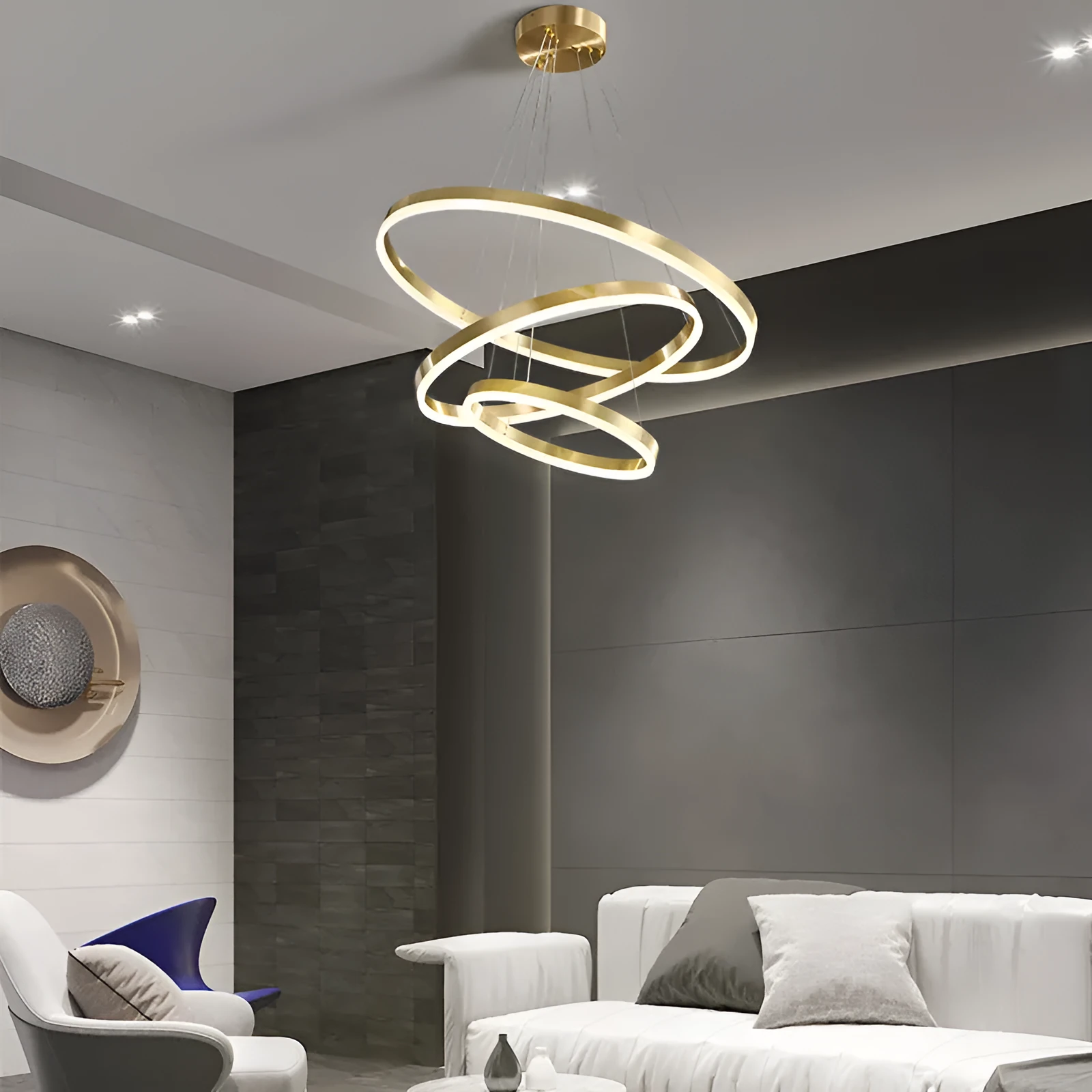 Modern copper and acrylic circle chandelier with remote control for living room ceiling